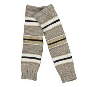 Women's Beige Striped Knit Over Knees Footless Thermal Winter Leg Warmer Socks